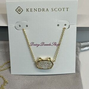 🤍✨Kendra Scott Elisa Cat Pendant Necklace Iridescent Drusy Gold New 🐈